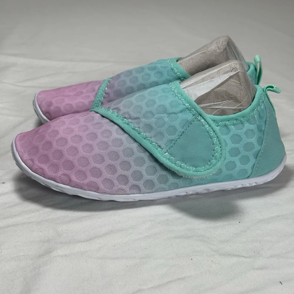 Kids Water Shoes Pink Green Slip On Size US 1 EU 32 Beach‎ Swim Lightweight